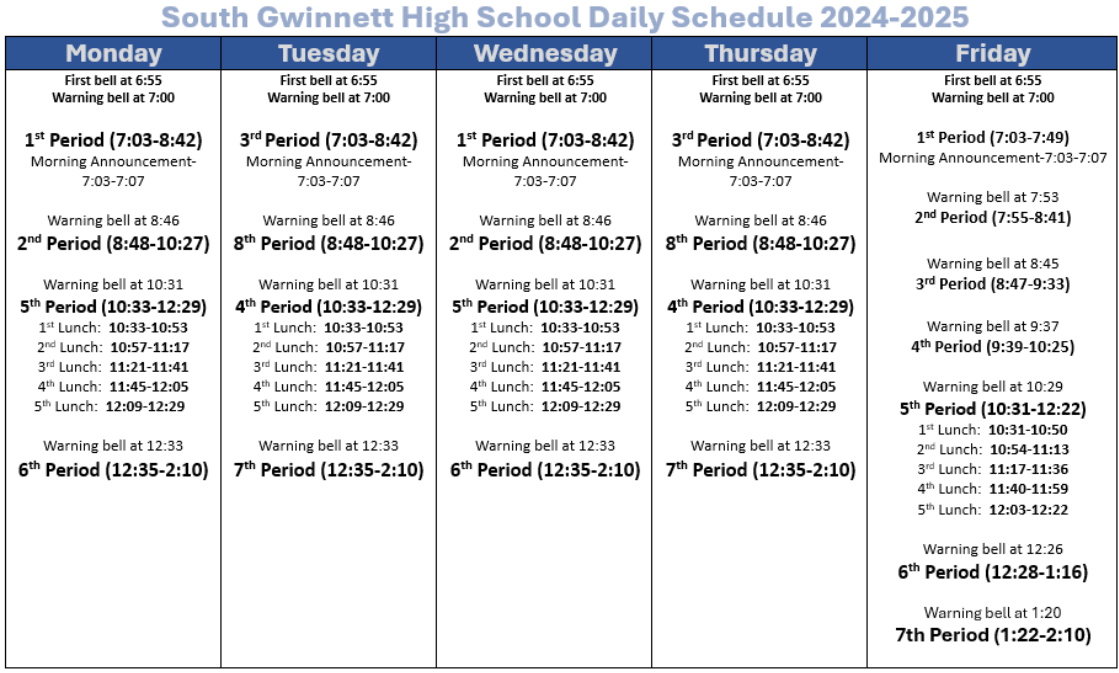 2024-25 Bell Schedule